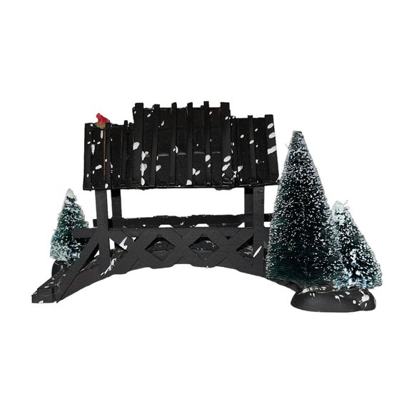 Vtg Lemax Wooden Bridge With Trees Chrstmas Village Table Accent Snow Holiday - Picture 6 of 12